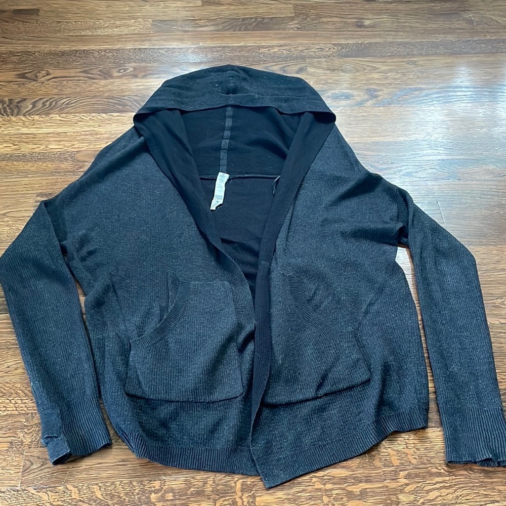 Lululemon Charcoal Gray Cabin Yogi Wrap Cashmere Blend Sweater Hoodie W Size 2